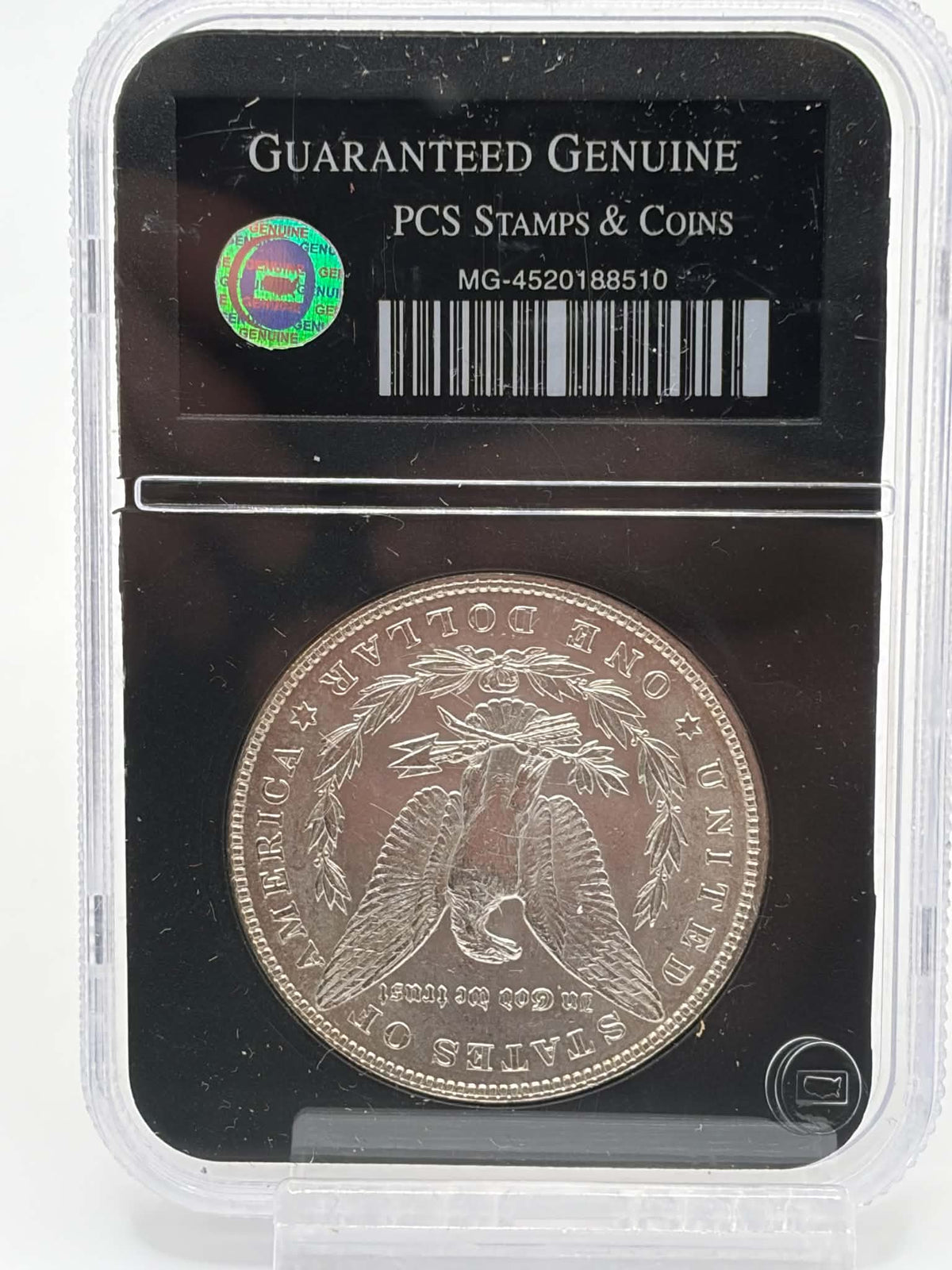 1885 USA Morgan Silver Dollar – PCS Holder, Labelled Uncirculated
