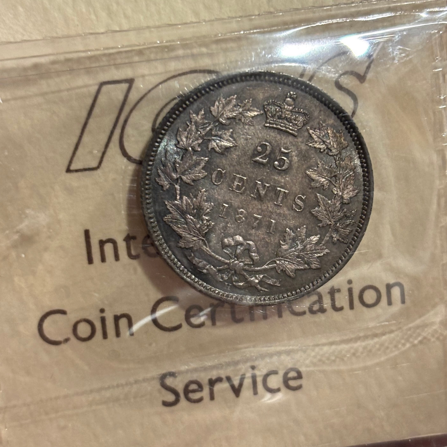 1871H OBV #2 Canada 25 Cent. ICCS graded MS63 (cross graded from PCGS MS63)
