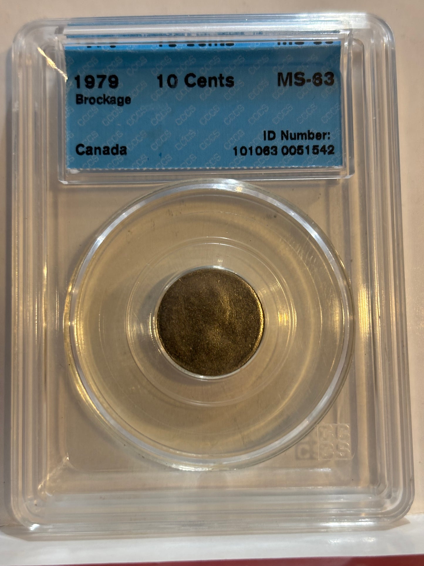 1979 Canada 10 Cent Brockage Error. CCCS graded MS63