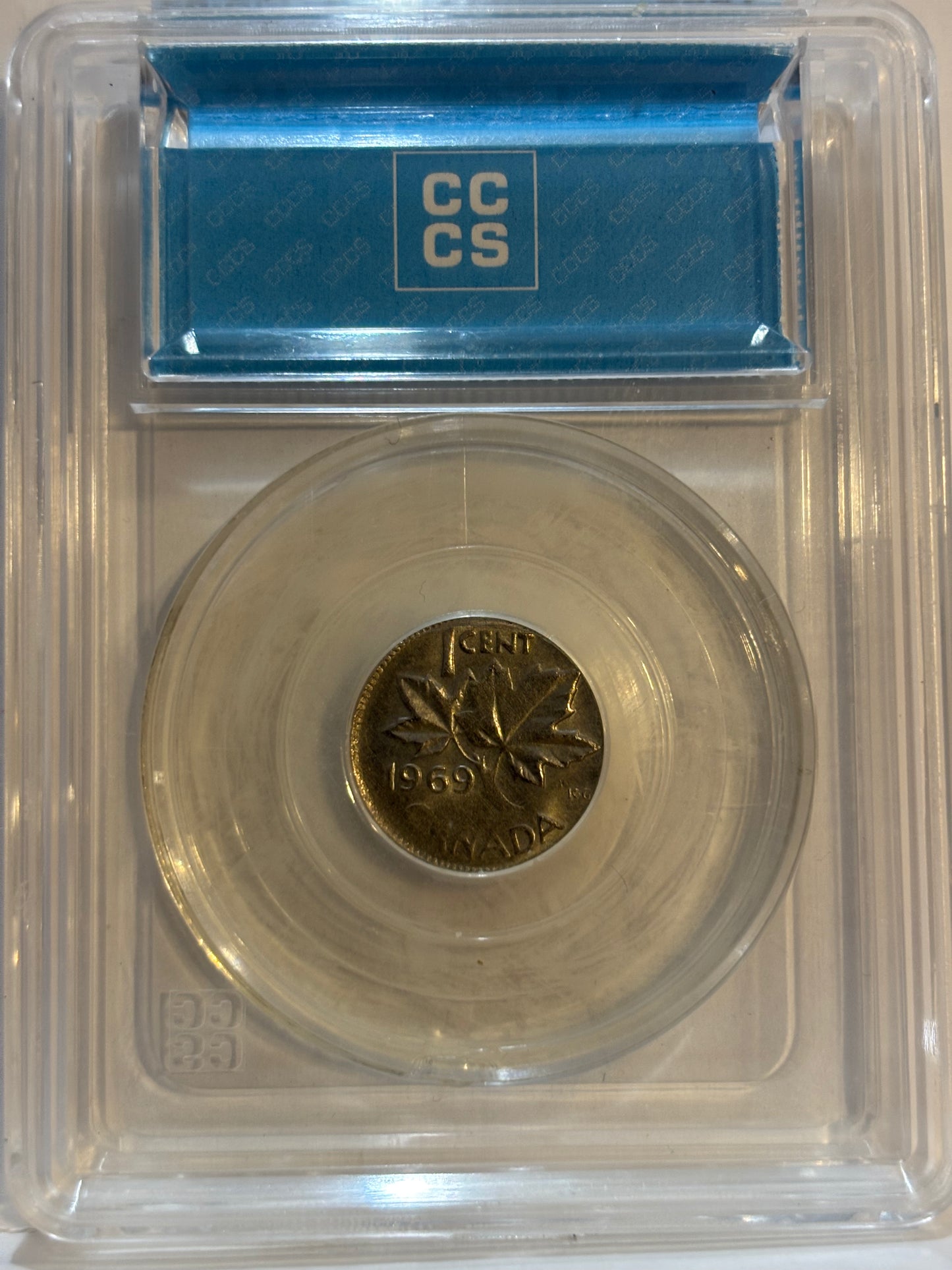 1969 Canada 1 Cent Error, 2.13g Struck on a 10 Cents. CCCS graded MS64