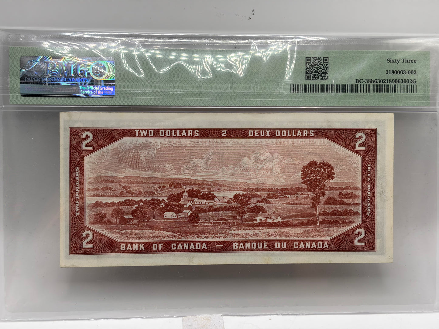 1954 Bank of Canada $2 Low Serial Number 0000100 – BC-38b | PMG Choice UNC 63