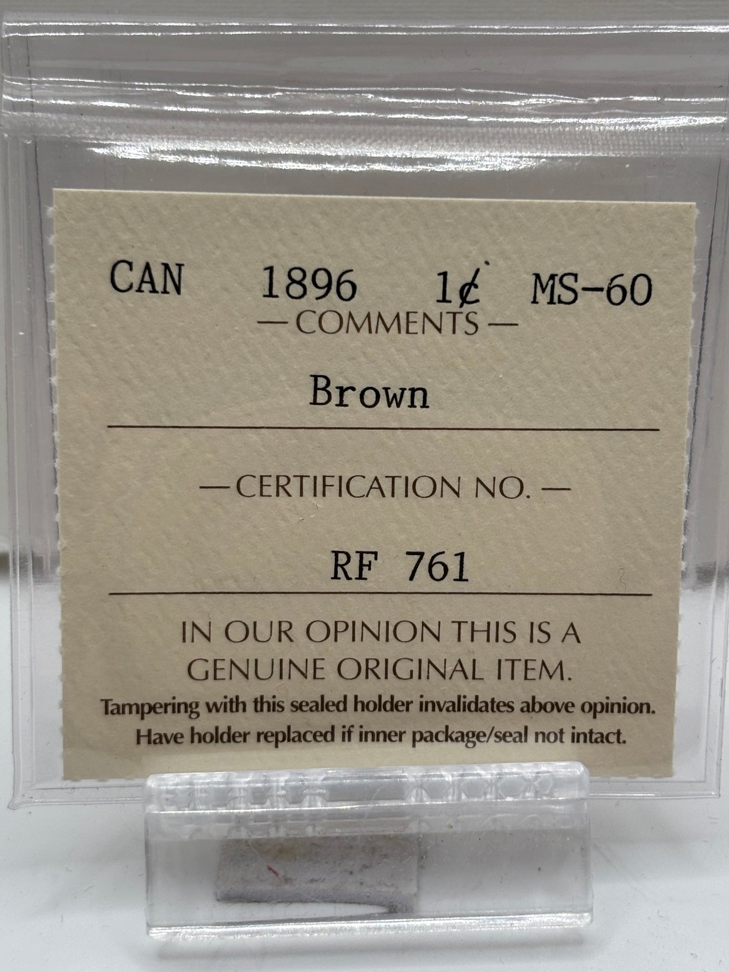 1896 Canada 1 Cent ICCS Graded MS-60 Brown