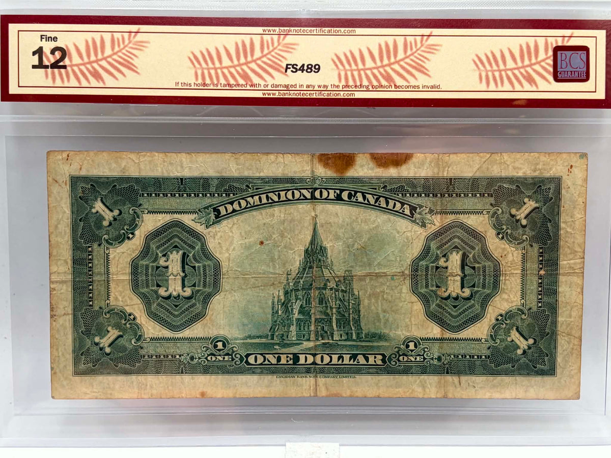 1923 Dominion of Canada $1 DC-25o Campbell-Clark Black Seal BCS Fine 12 - Reverse