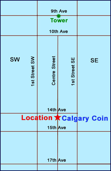 Map showing location of Calgary Coin