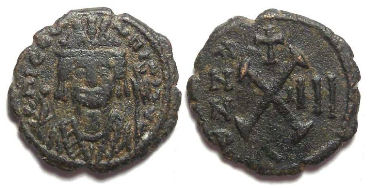 Byzantine. Maurice Tiberius. AD 582 - 602. Bronze decanummium. Antioch.
