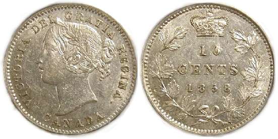 1858 canada 10 cent