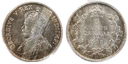 1911 canada 5 cent