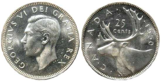 1940 Canada Rare 25 Cent Silver Coin.