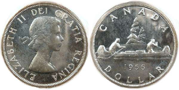 Brilliant Uncirculated 1965 Canada Medium Beads & Pointed 5 Silver 1 Dollar