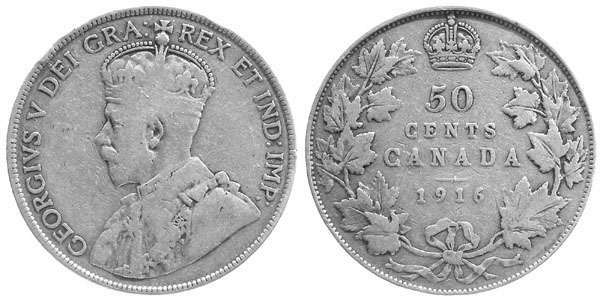 canada 1916 half dollar vg-8