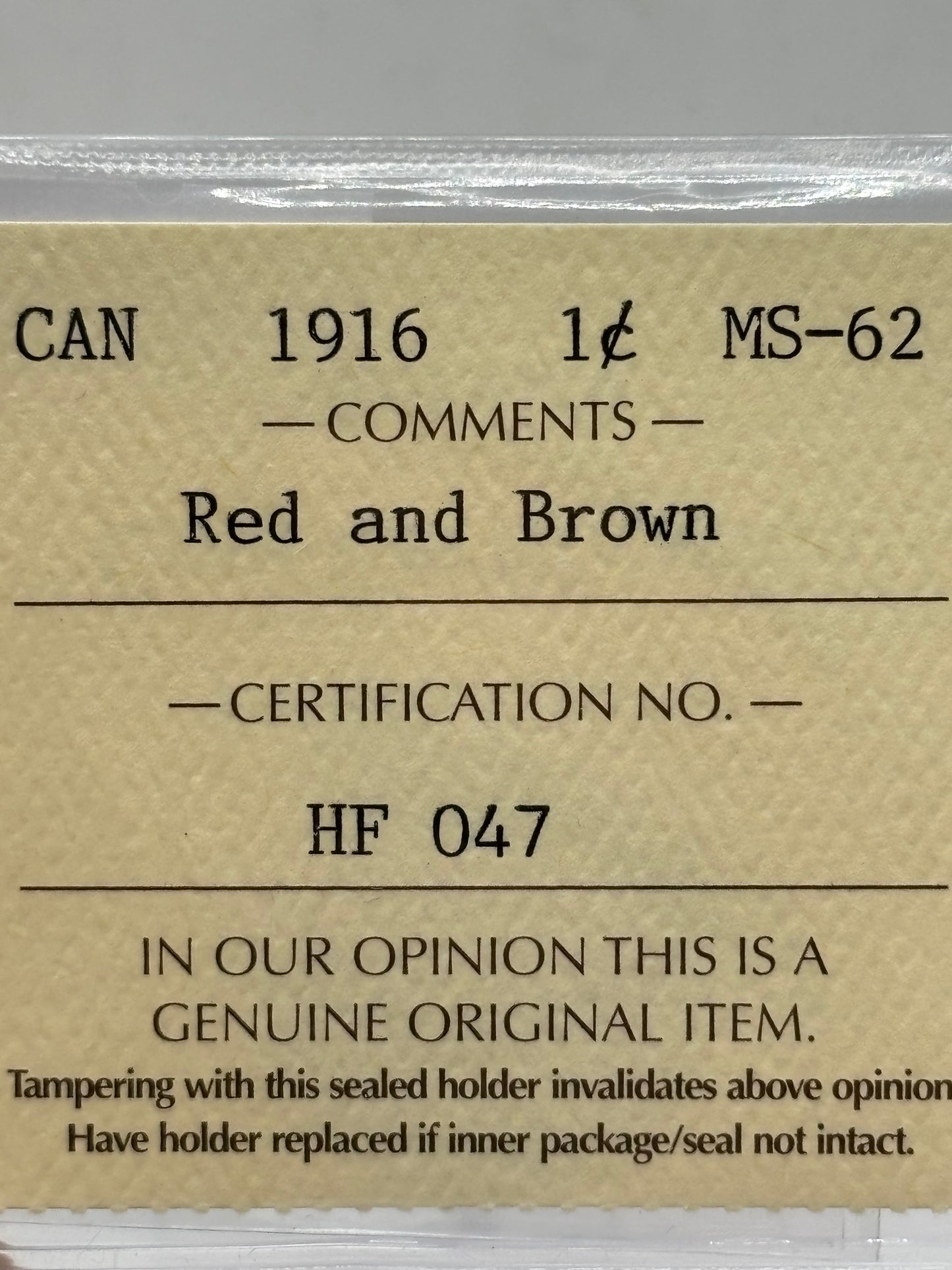 1962 Canada $0.01. ICCS graded MS-62 red and brown