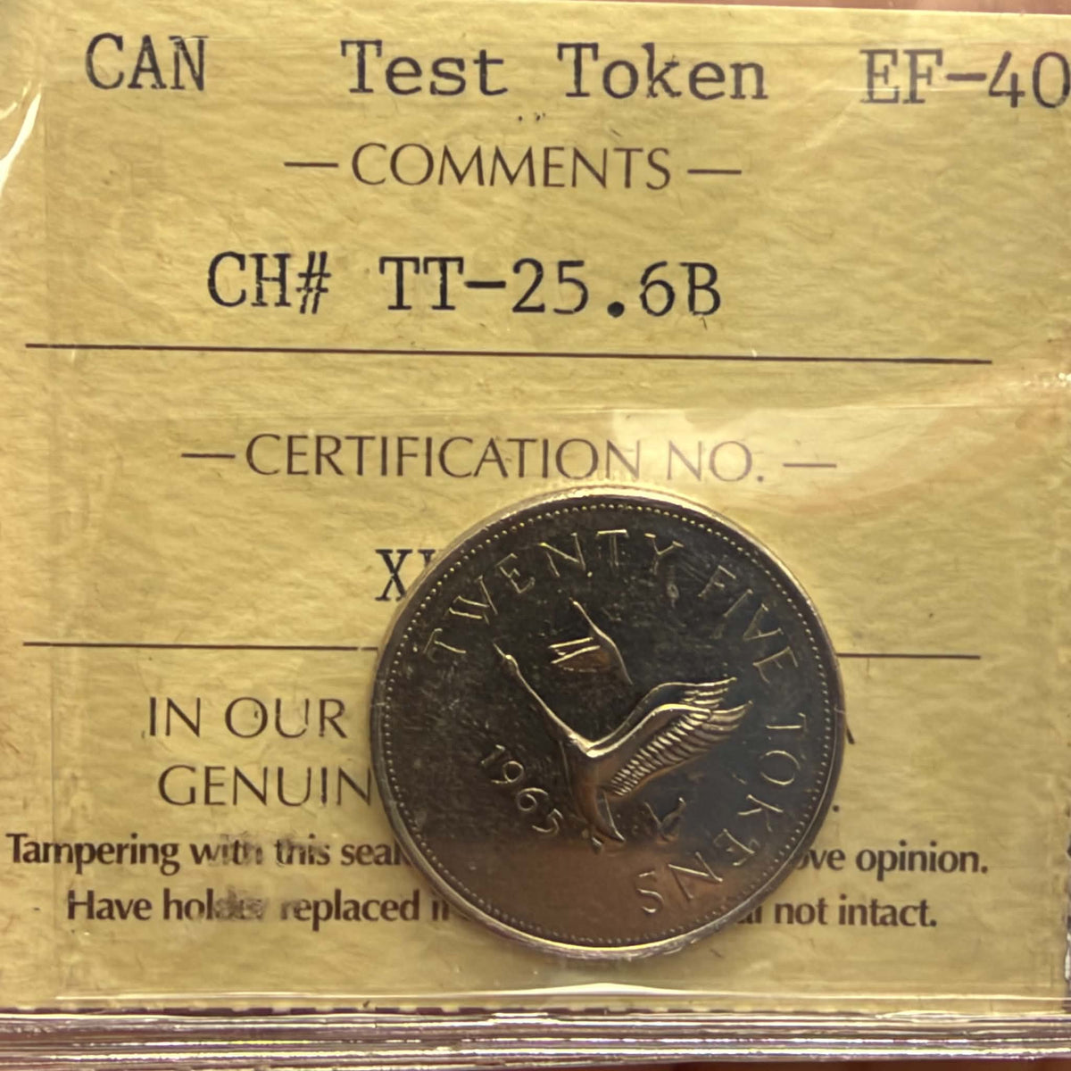 ICCS label Canadian Test Token EF40 CH TT-25.6B certification XKU 795