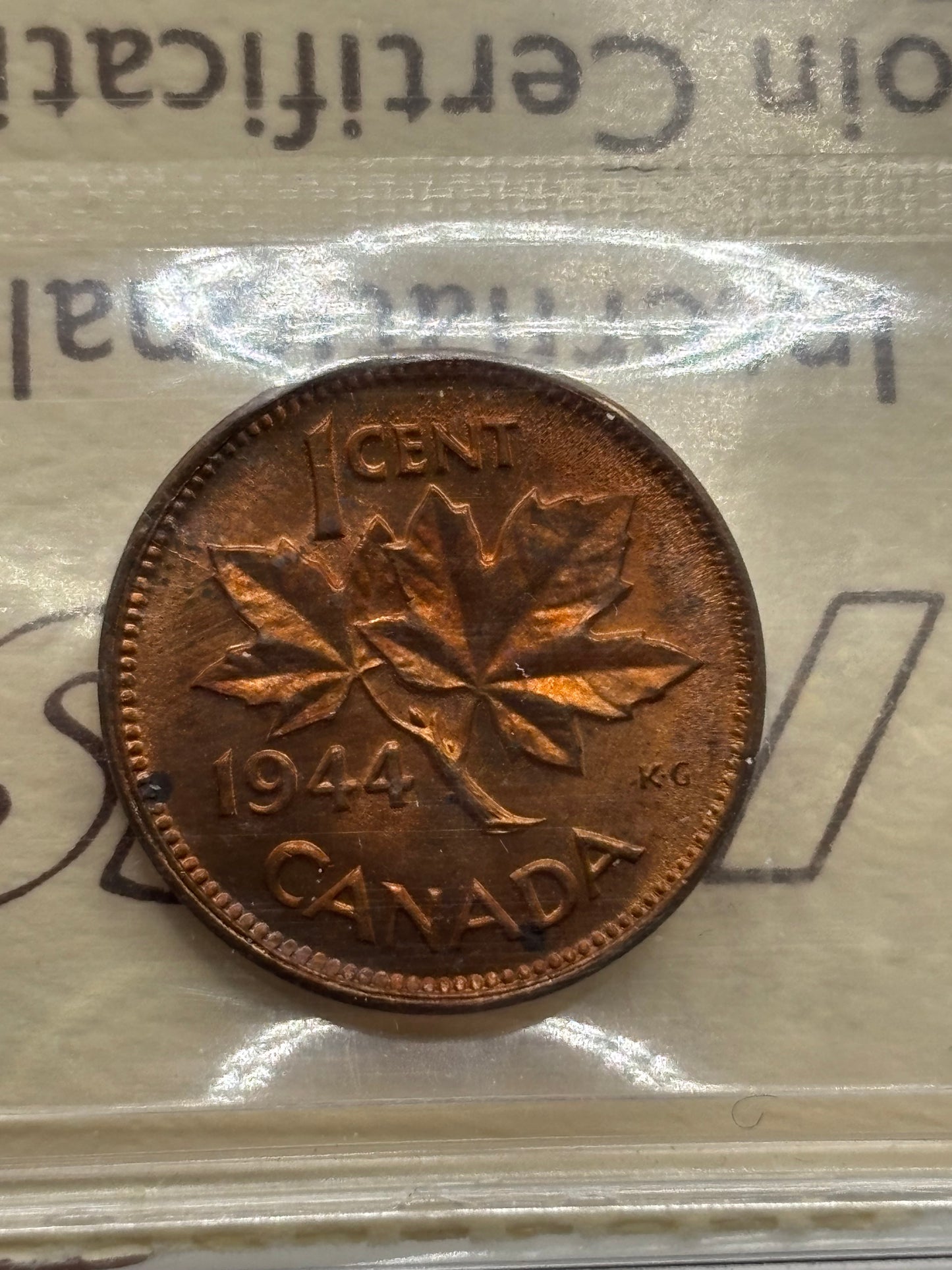 1944 Canada $0.01. ICCS graded MS-63 Red