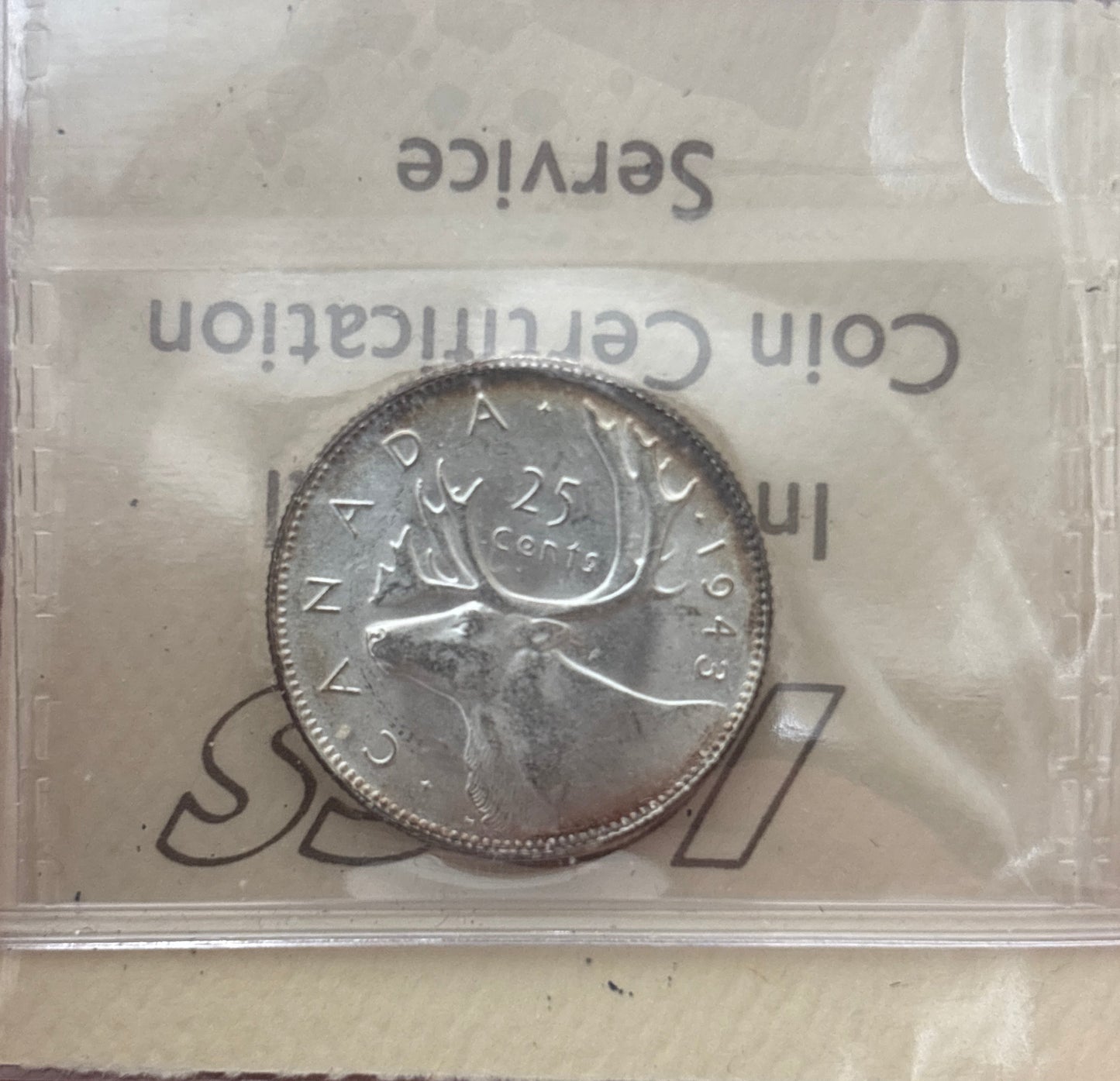 1943 Canada 25 Cent. ICCS graded MS-64