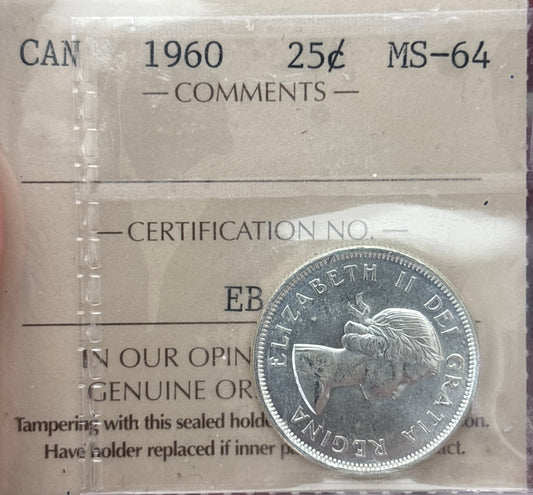 1960 Canada 25 Cent. ICCS graded MS-64