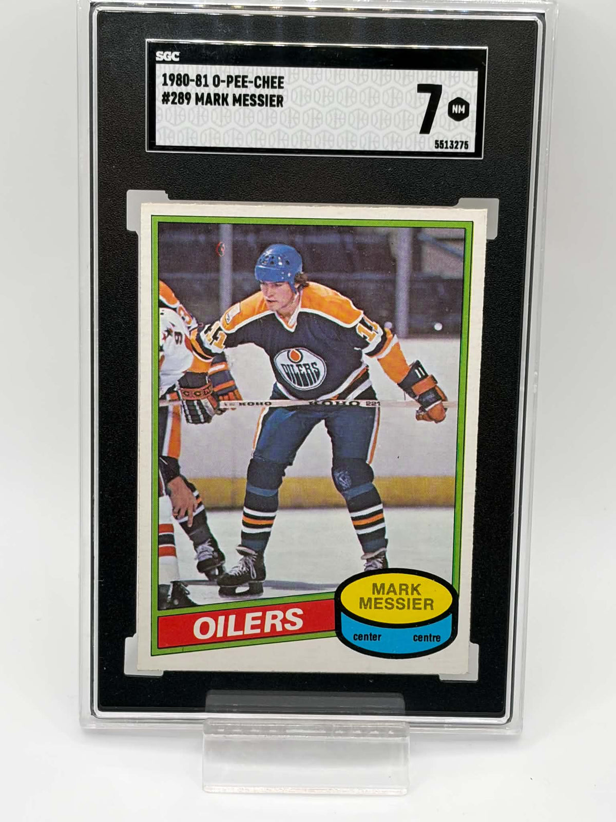 1980-81 O-Pee-Chee #289 Mark Messier rookie card reverse with bilingual biography and career statistics