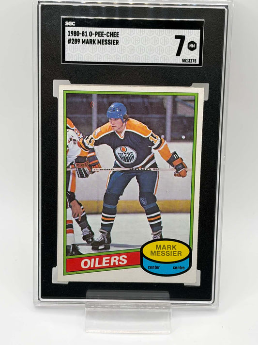 1980-81 O-Pee-Chee #289 Mark Messier rookie card reverse with bilingual biography and career statistics