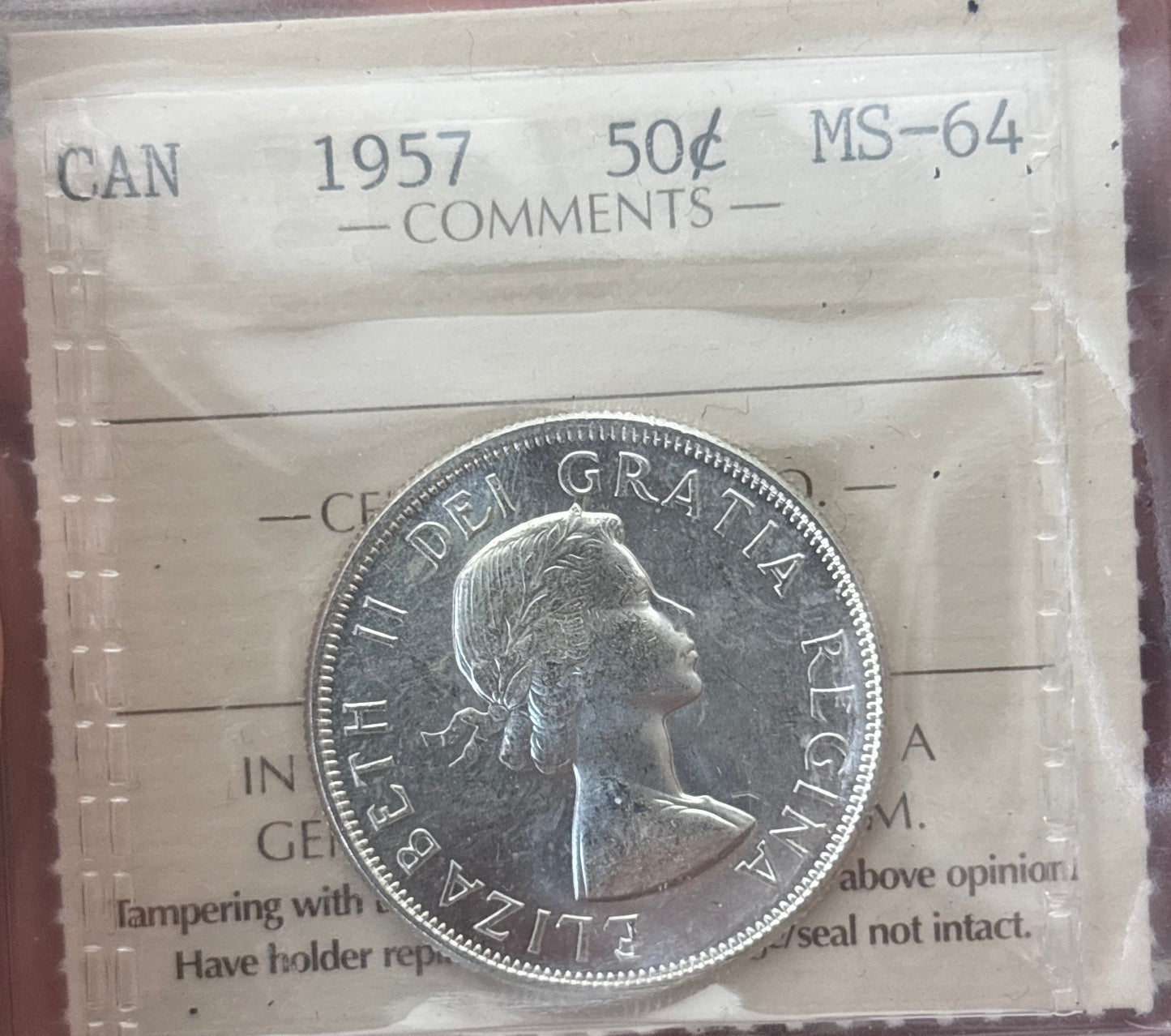 1957 Canada 50 Cent. ICCS graded MS-64