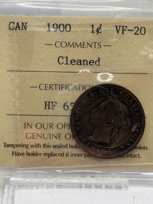 1900 Canada $0.01. ICCS graded VF-20 cleaned
