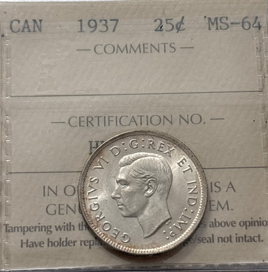 1937 Canada 25 Cent. ICCS graded MS-64