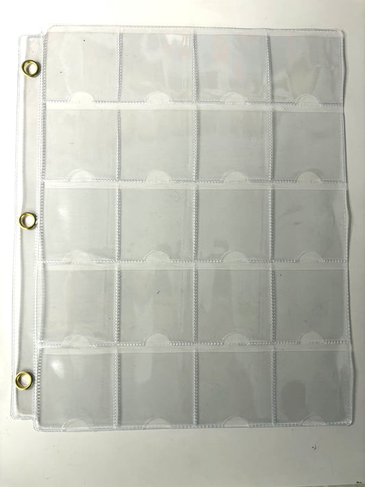 20 pocket pages with metal eye reinforcement strips (individual sheets)