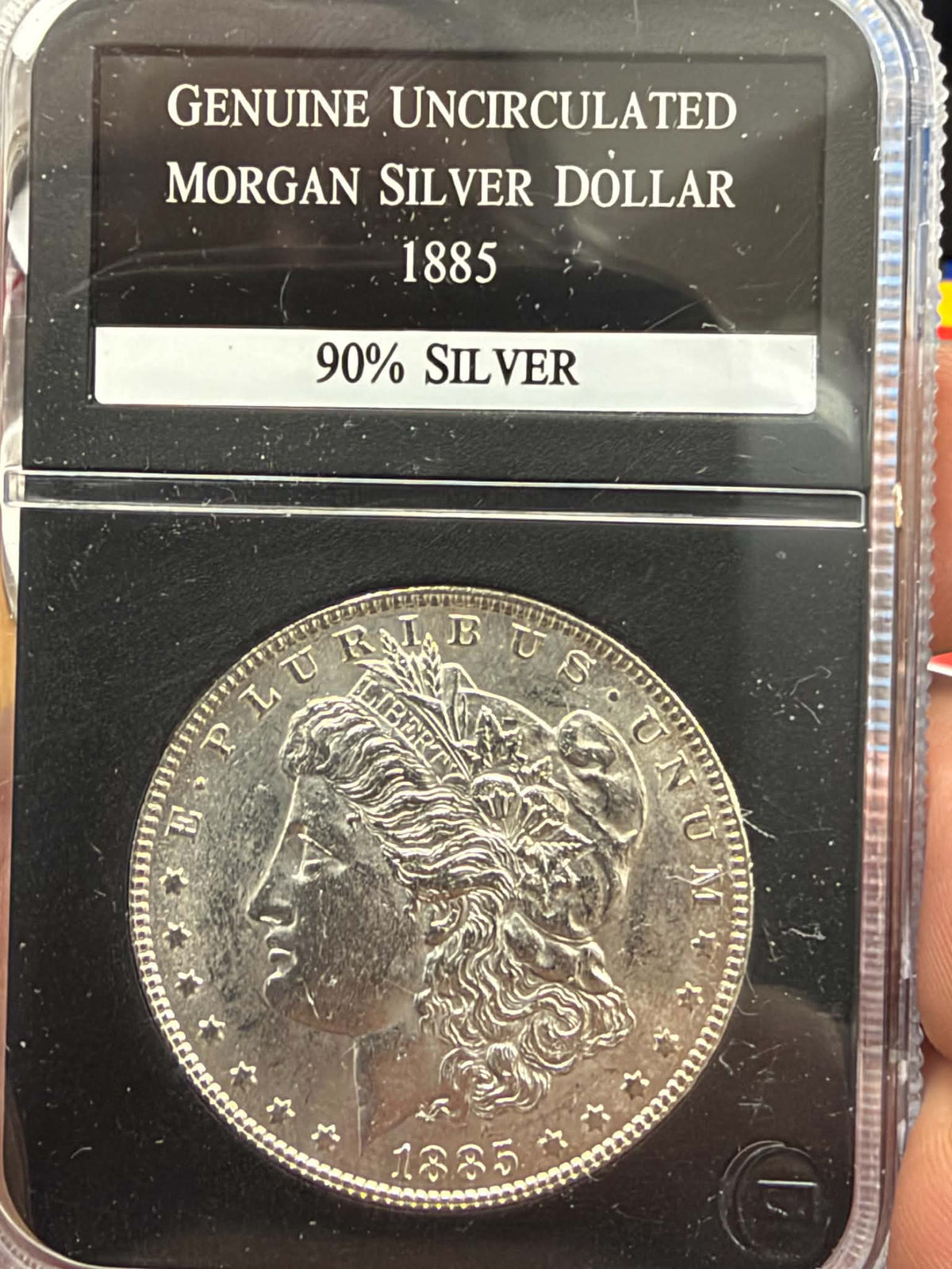 1885 USA Morgan Silver Dollar – PCS Holder, Labelled Uncirculated