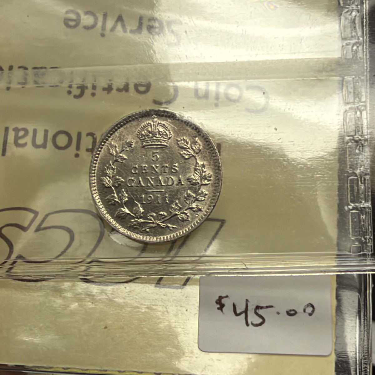 1911 Canada 5 Cents – ICCS AU50, George V