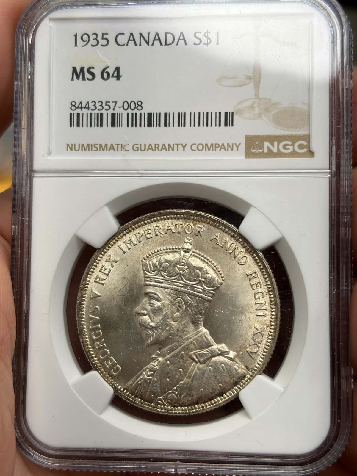 1935 Canadian Silver Dollar – NGC MS64 – Double XXV