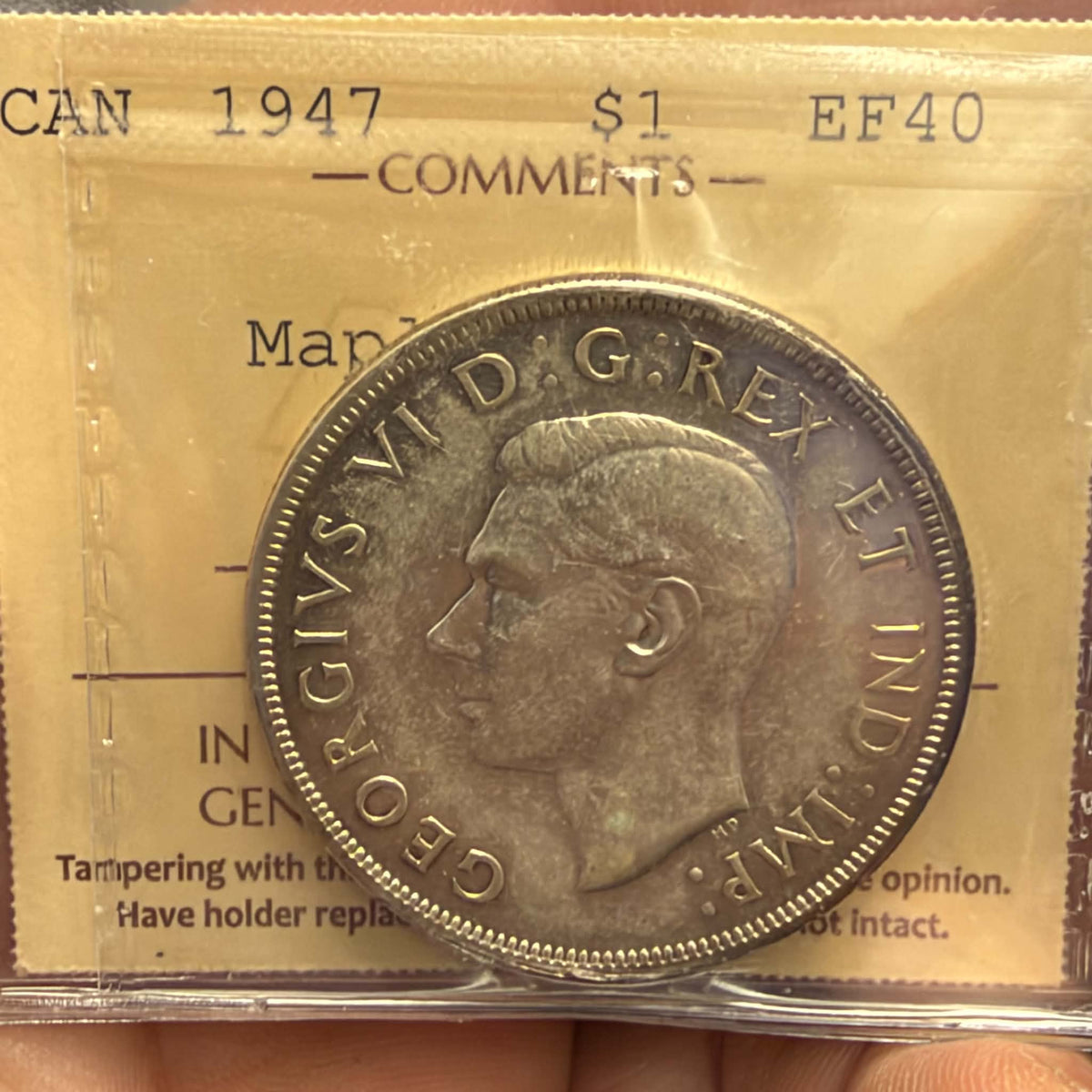1947 Maple Leaf Canada Silver Dollar – ICCS EF40