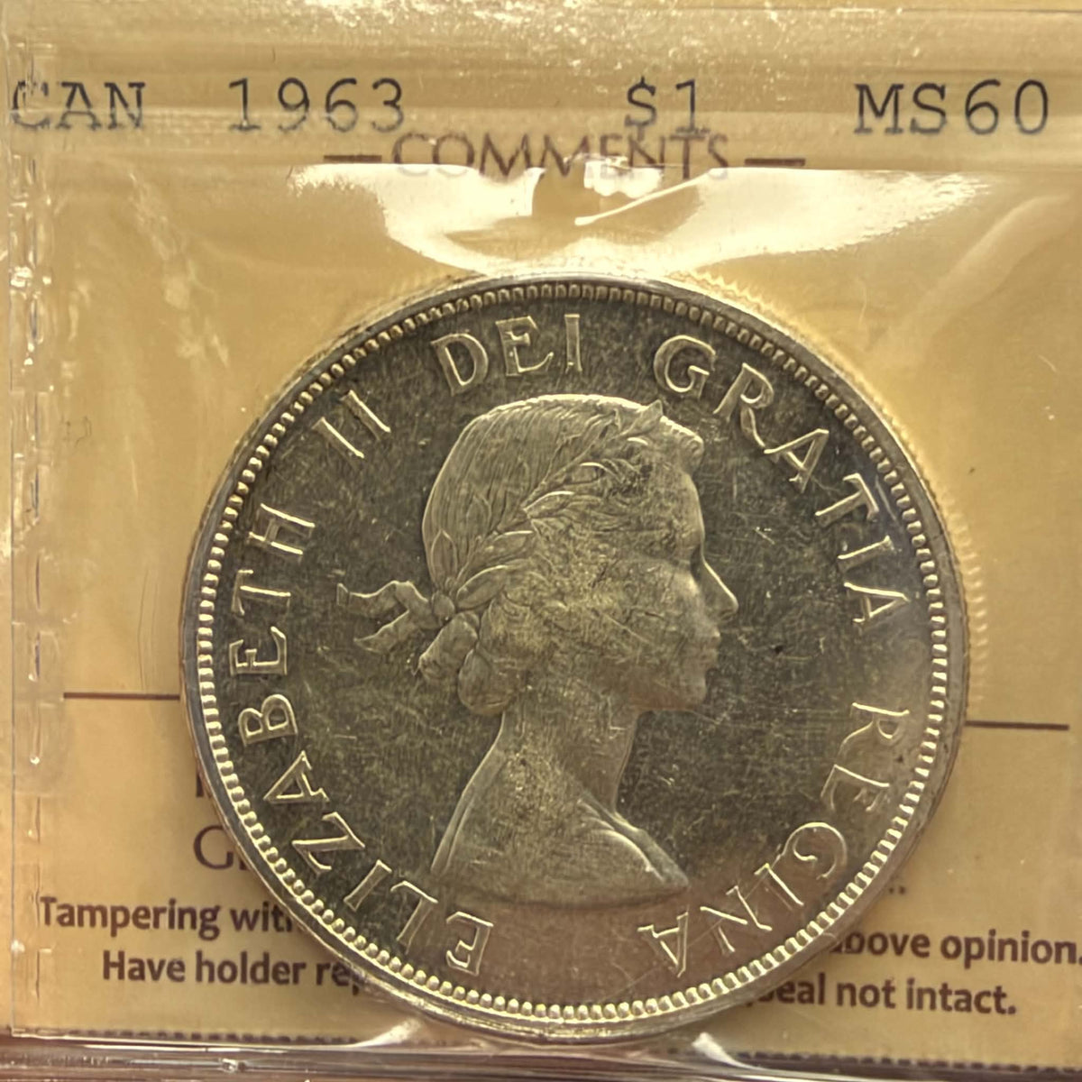 1963 Canada Silver Dollar – ICCS MS60