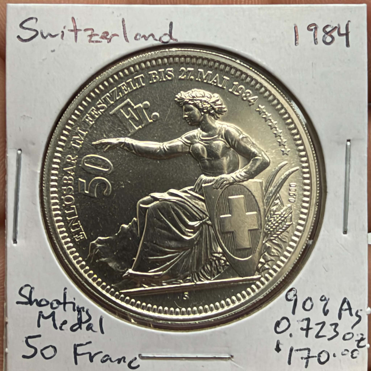 1984 Switzerland Oberhasli 50 Francs – Silver Shooting Issue