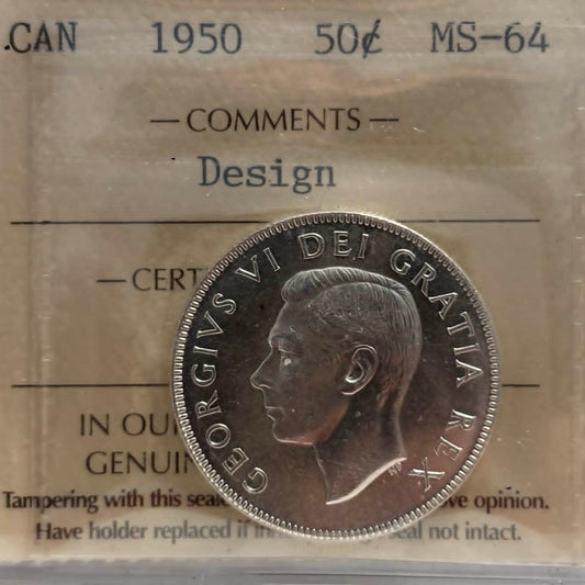 1950 Canada Design 50 Cent. ICCS graded MS-64