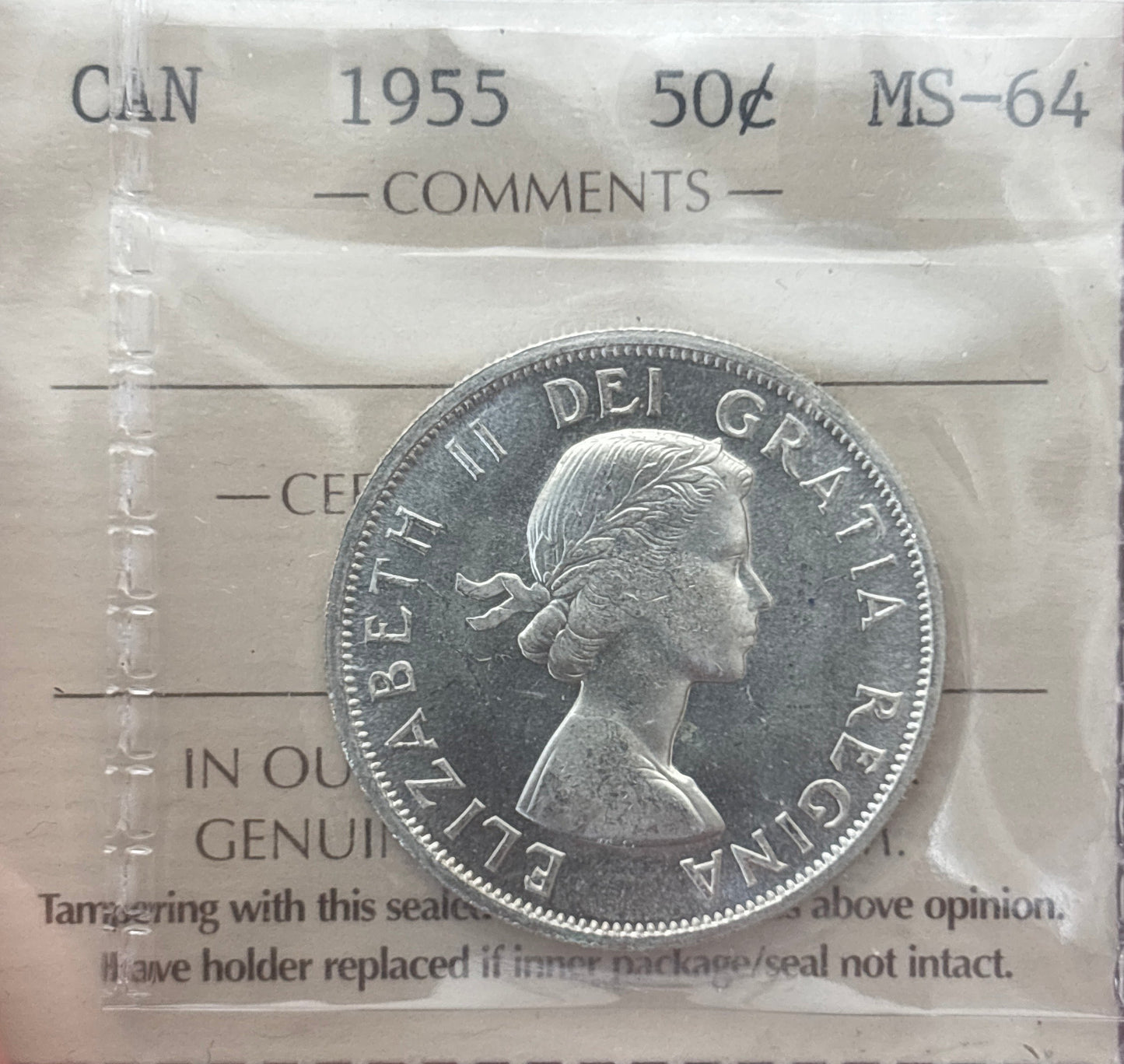 1955 Canada 50 Cent. ICCS graded MS-64