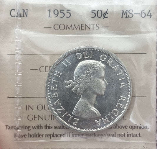 1955 Canada 50 Cent. ICCS graded MS-64