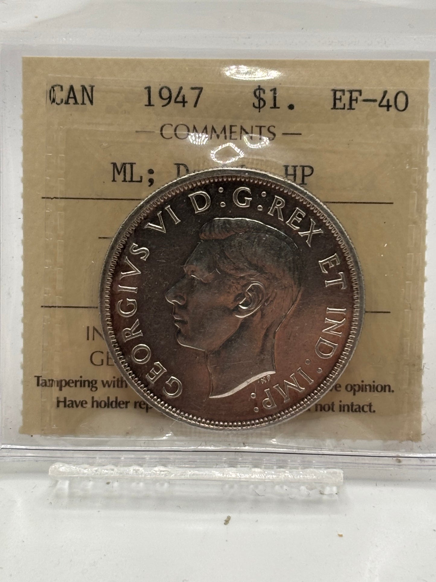 1947 Canada $1 ML Double HP. ICCS graded EF-40