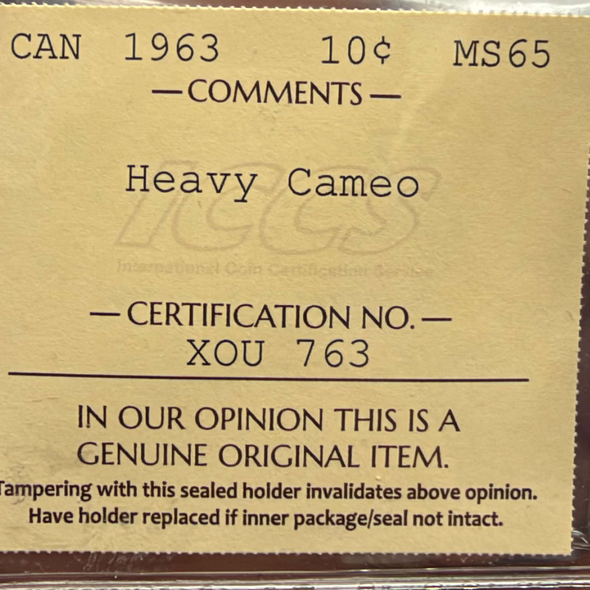 1963 Canadian silver dime Bluenose schooner reverse in ICCS holder