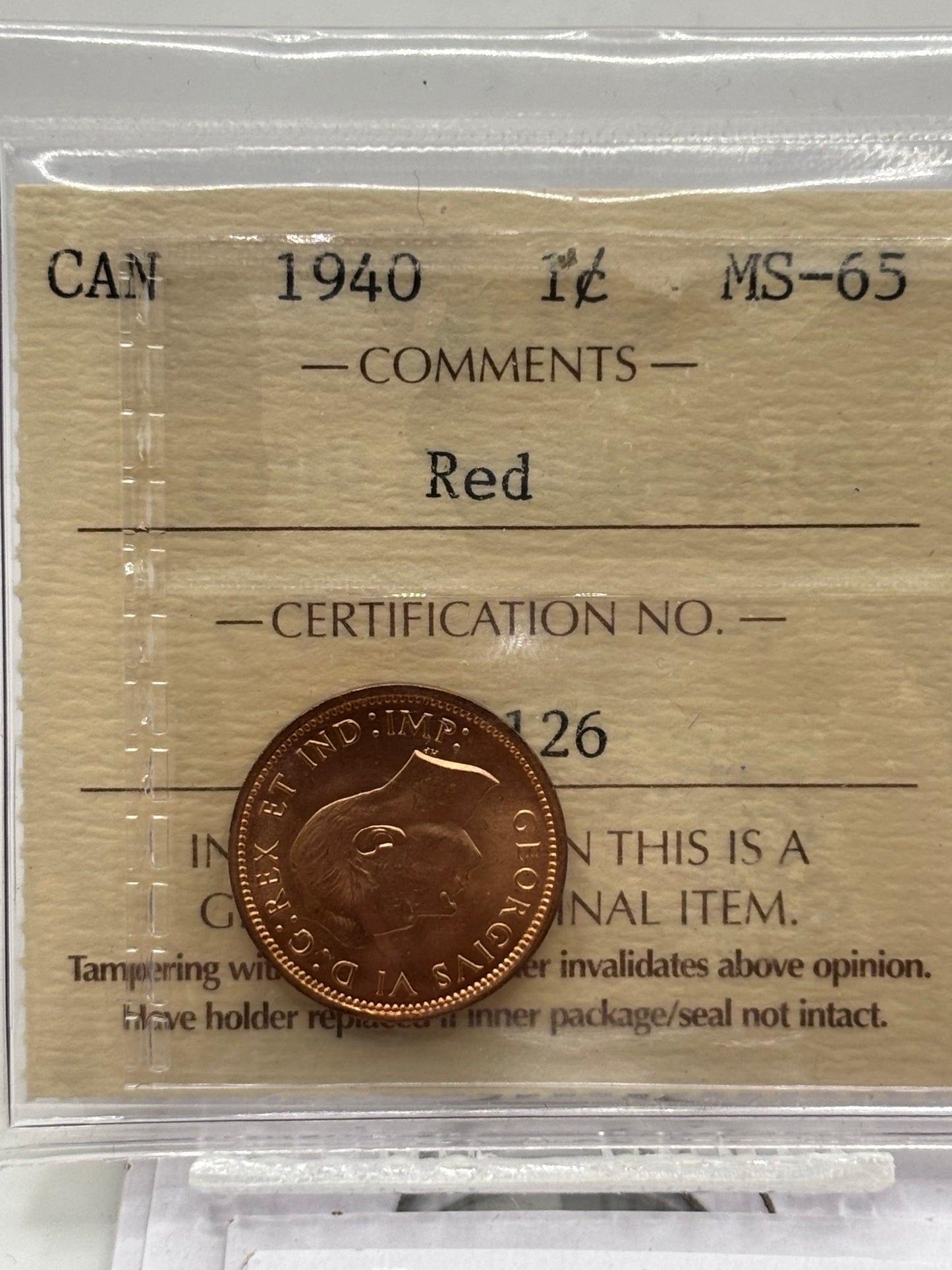 1940 Canada $0.01. ICCS graded MS-65 Red