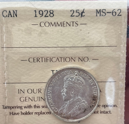 1928 Canada 25 Cent. ICCS graded MS-62