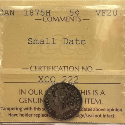 1875H Canadian silver five-cent Small Date reverse with crowned wreath