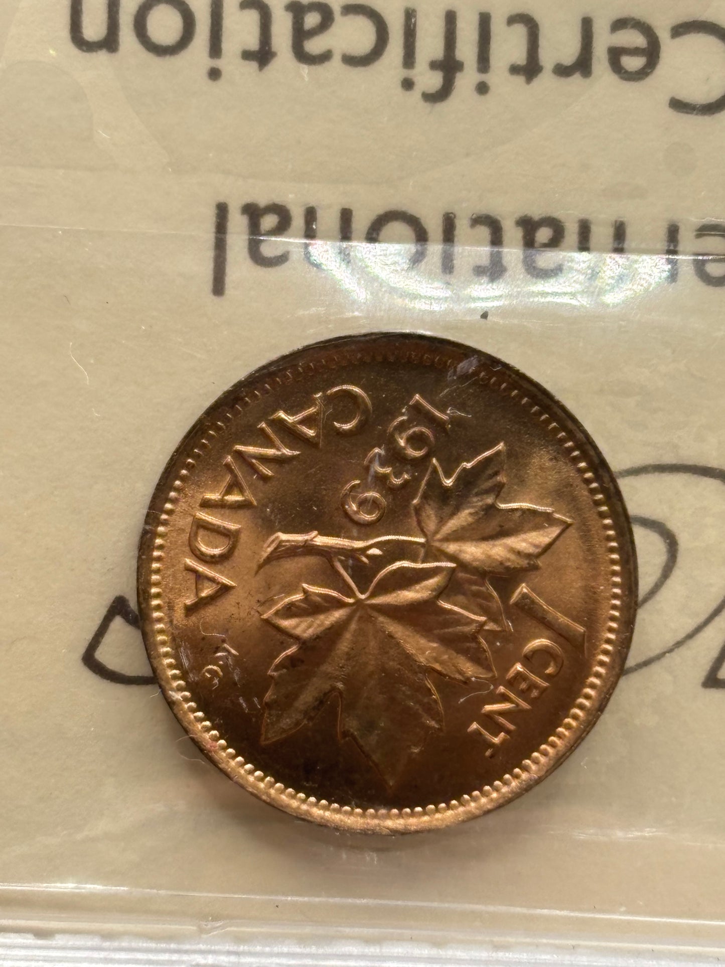 1939 Canada $0.01. ICCS graded MS-64 red