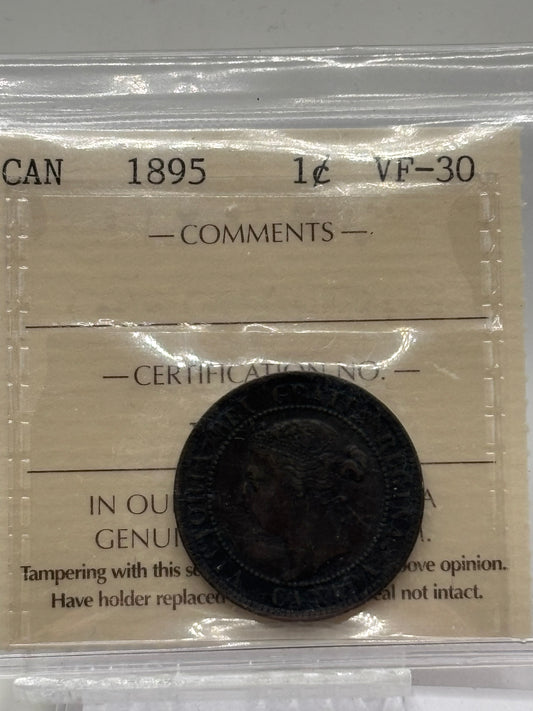 1895 Canada $0.01. ICCS graded VF-30.