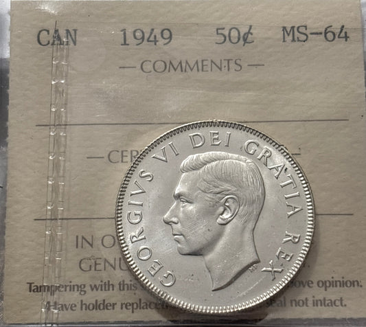 1949 Canada 50 Cent. ICCS graded MS-64