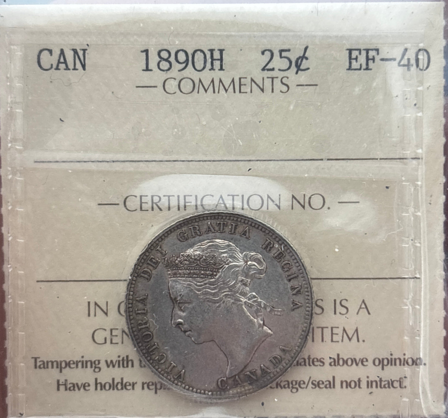 1890H Canada 25 Cent. ICCS graded EF-40