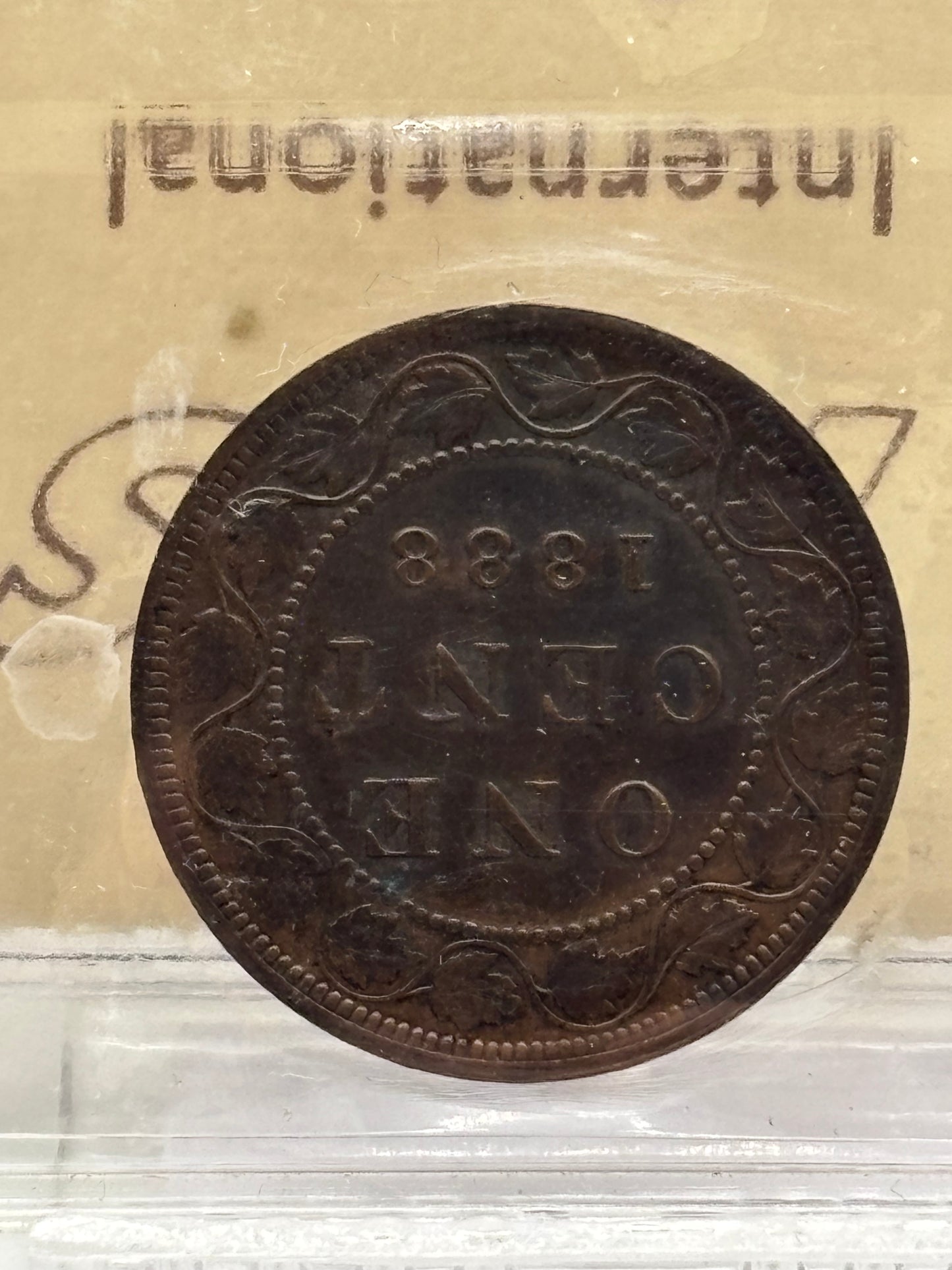 1888 Canada $0.01. ICCS graded MS-60 brown.
