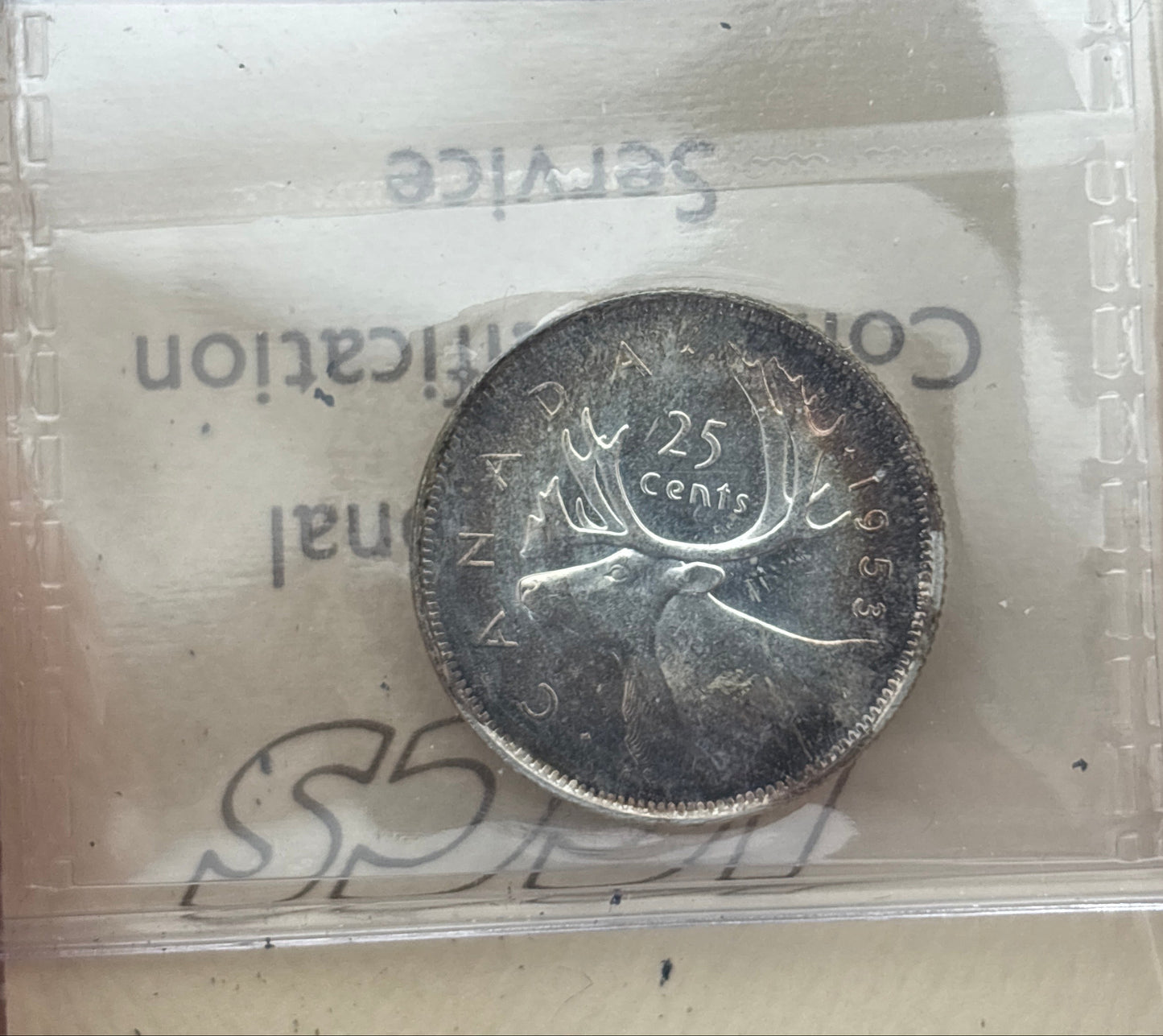 1953 Small Date Canada 25 Cent. ICCS graded MS-63 Cameo