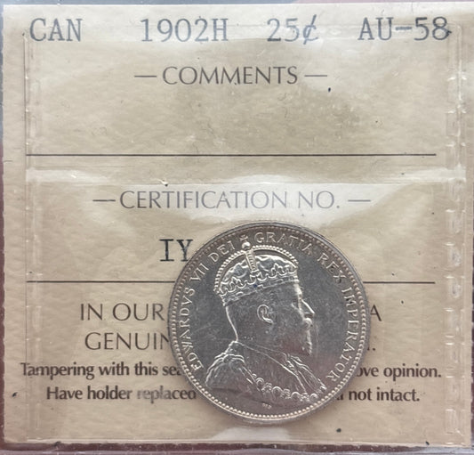 1902H Canada 25 Cent. ICCS graded AU-58