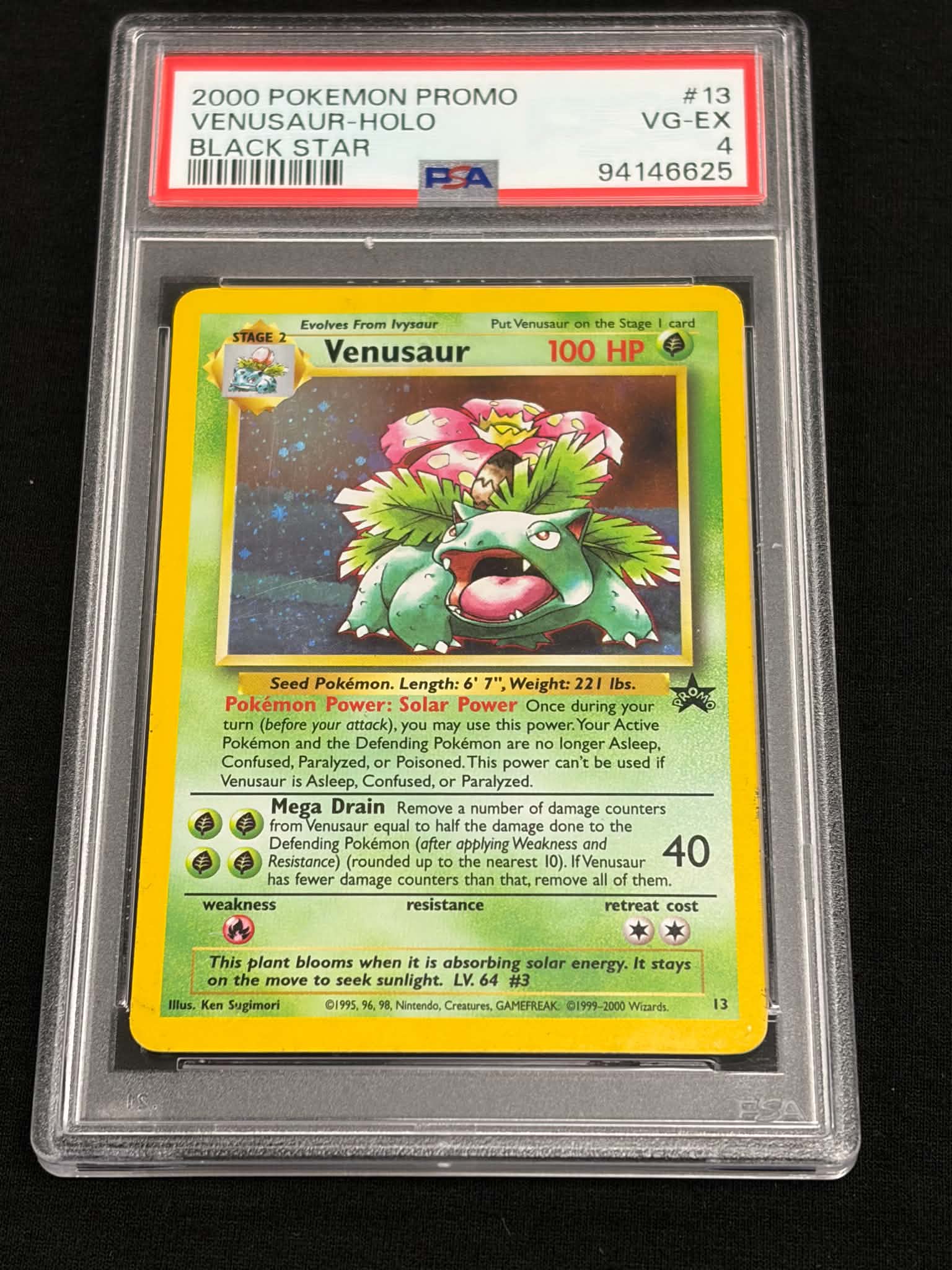 2000 Pokémon Black Star Promo Venusaur Holo #13 PSA 4 VG-EX — Front