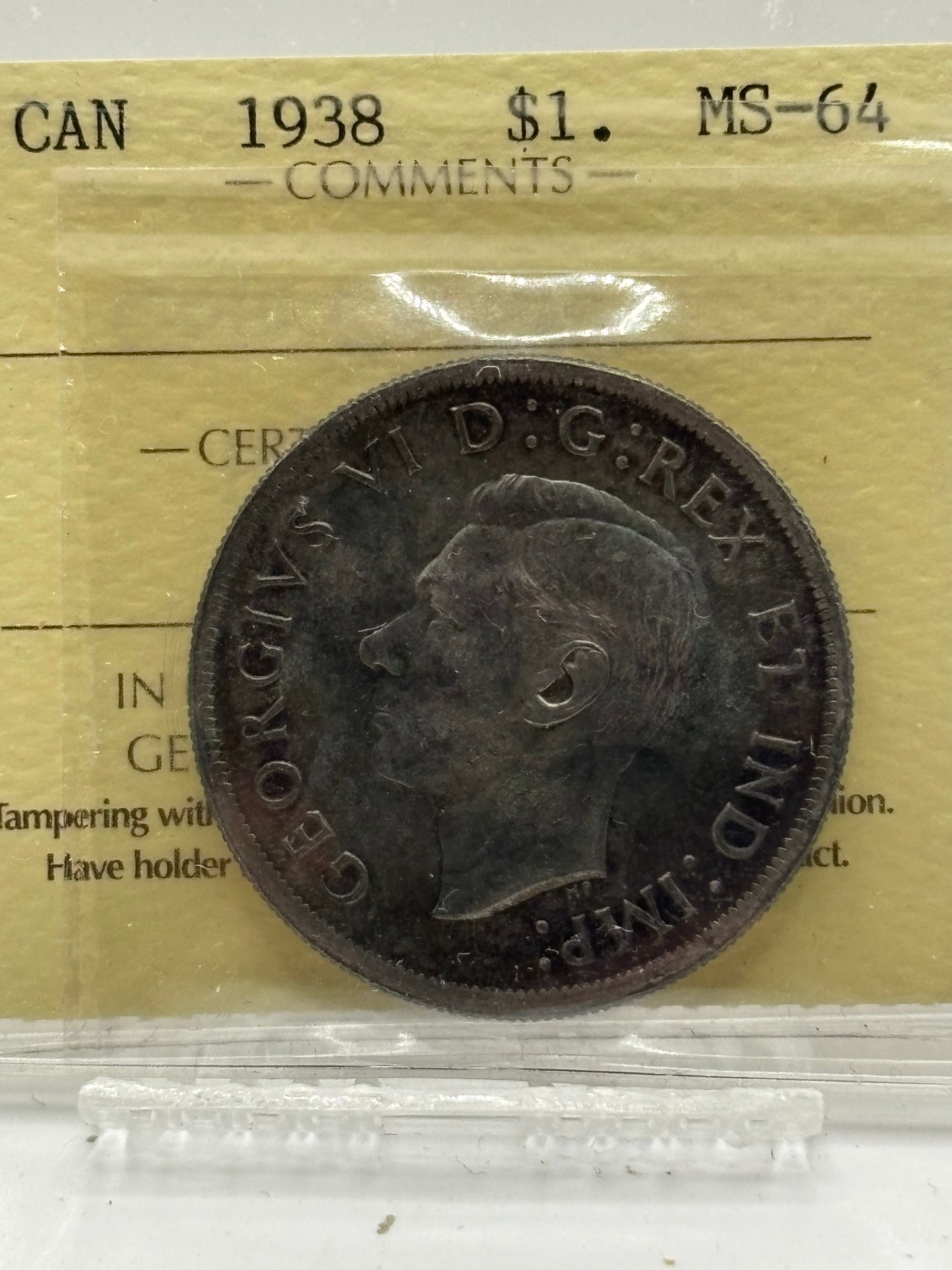 1938 Canada $1. ICCS graded MS-64