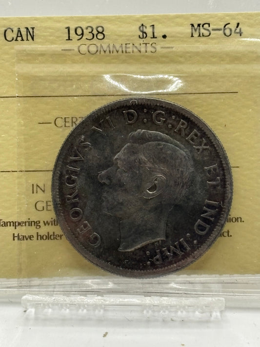 1938 Canada $1. ICCS graded MS-64