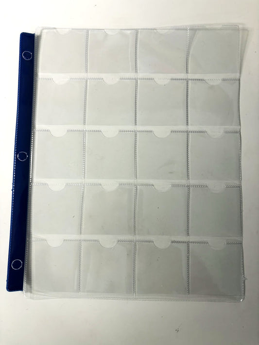 20 pocket pages with blue reinforcement strips (individual sheets)